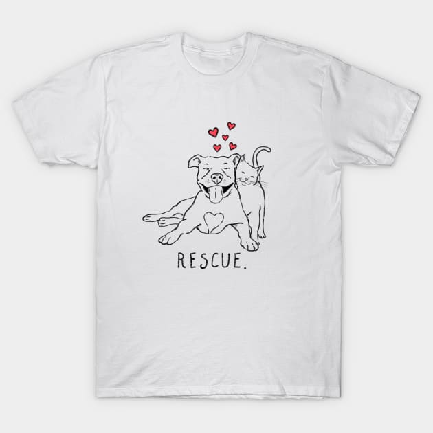 Rescue Smiling Pitbull and Cat T-Shirt by sockdogs